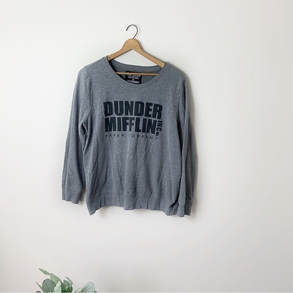 [The Office] Dunder Mifflin Inc Graphic Gray & Black Long Sleeve Sweater - Picture 1 of 6